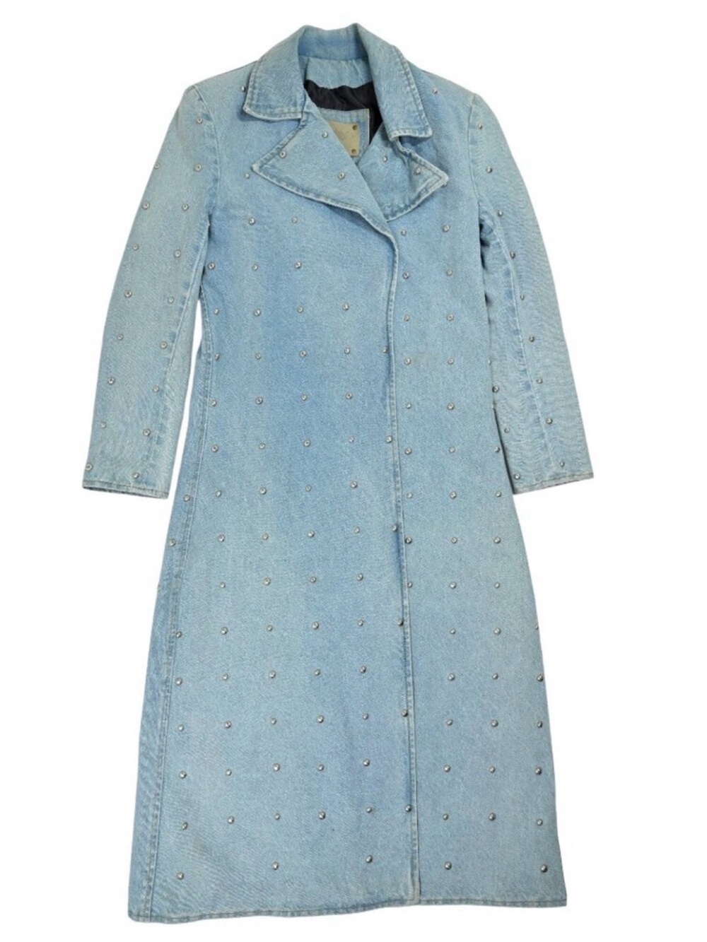 Studded Denim Duster Jacket in Sky Blue